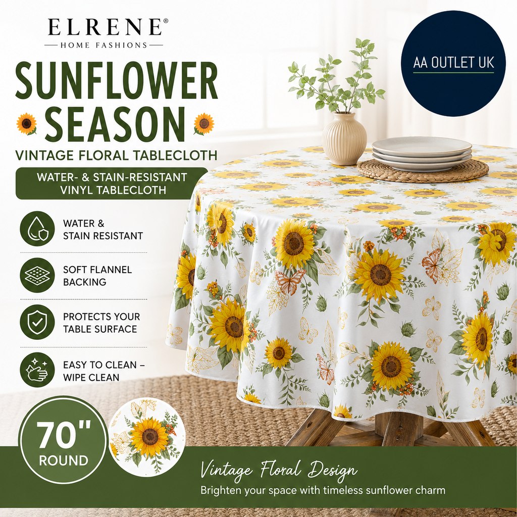 Elrene Home Fashions Sunflower Season Vintage Floral Water Round 70x70in