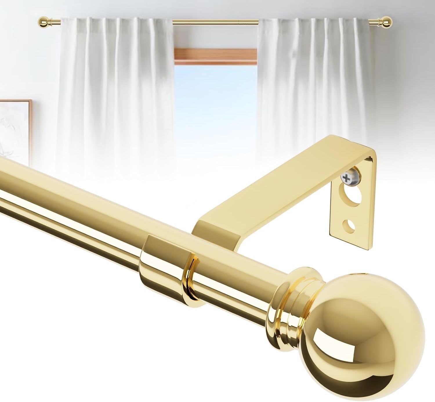 Gold Curtain Rods Windows 48 To 88 Splicing Adjustable 5/8 Diameter Drapery New