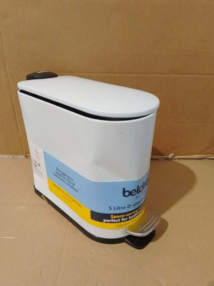 Beldray Bathroom Pedal Bin 5L Small Toilet Soft Closing Lid D Shaped Sanitary