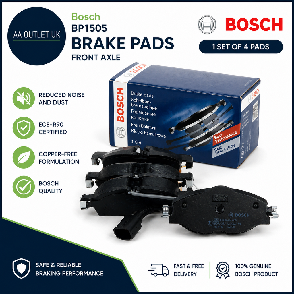 Bosch BP1505 Brake Pads Car Front Axle Quality Reduced Noise Dust ECER90 4 Pads