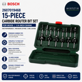 Bosch 2607019468 15 Piece Carbide Router Bit Set Wood 1/4in Shank Silver