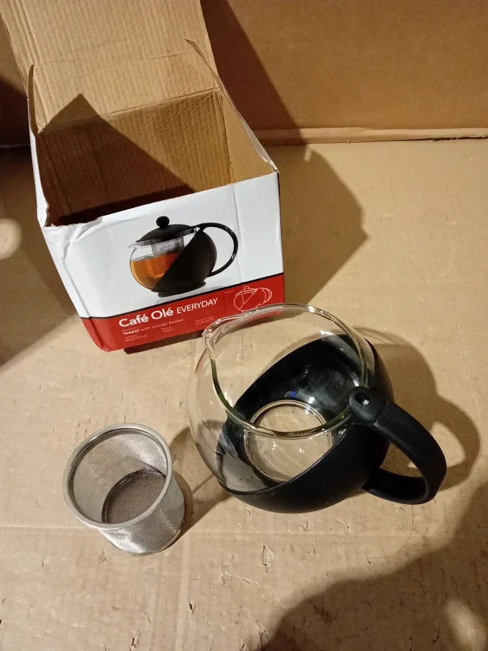 Cafe Ole Everyday Teapot Black 710ml  25oz  Serves 3-4 Stainless Steel