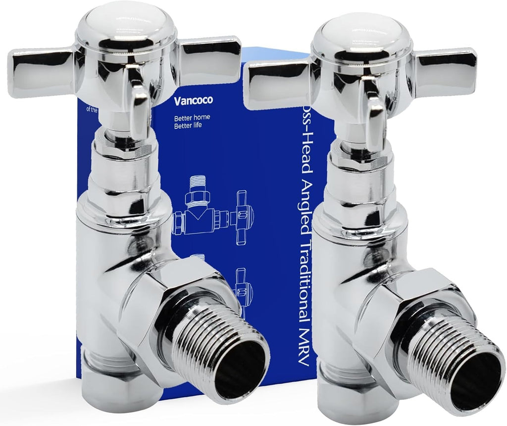 VANCOCO 1/2inx15mm Chrome Radiator Valve Corner Pair Cross Handwheel Design New
