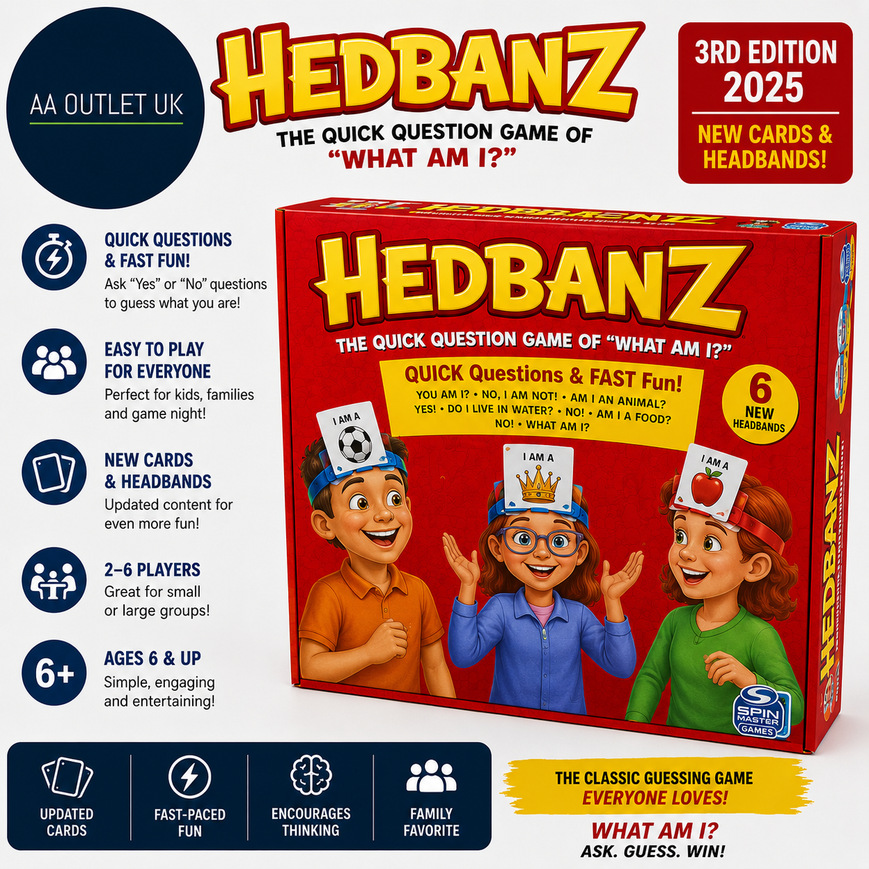 Spin Master Games Hedbanz 3rd Edition 2025 Cards Headbands Picture Guessing 6+