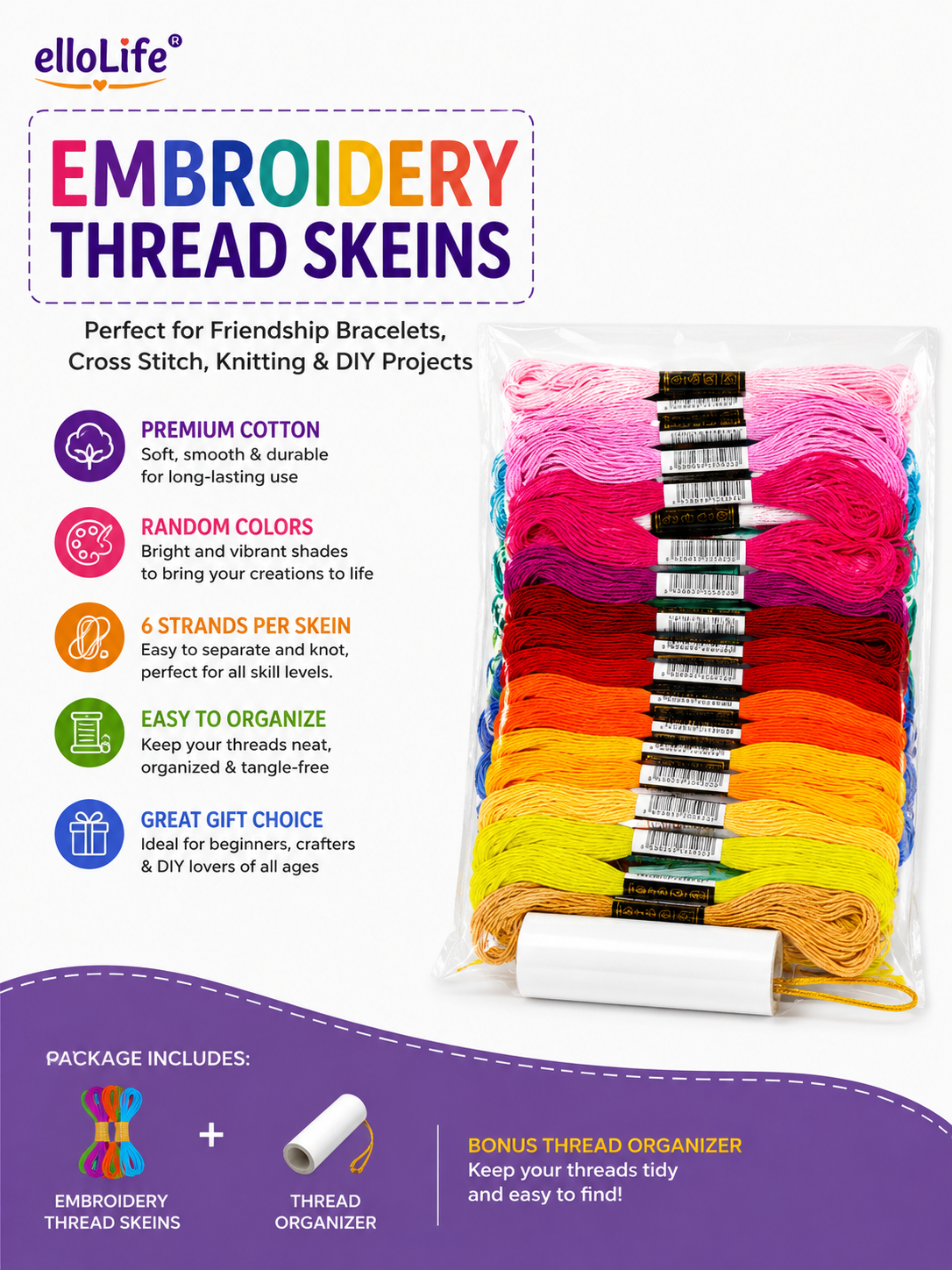 Skeins Embroidery Thread elloLife Random Colors Cotton Knitting Cross Stitch