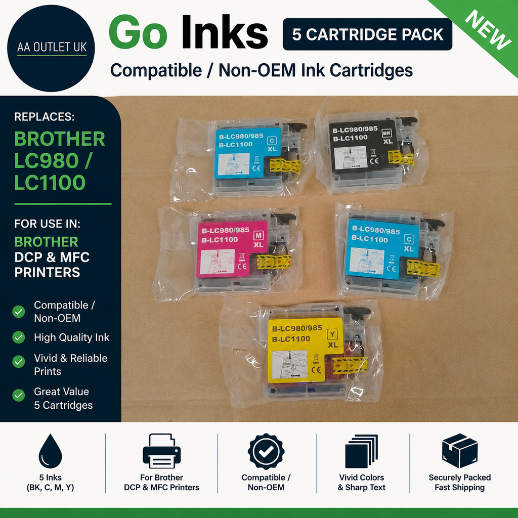 Go Inks 3 Cartridges Replace Brother LC980 & LC1100 Compatible Non OEM 5pc New