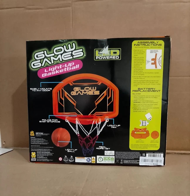 Glow Games LED Light Up Basketball Hoop Ball Set Kids 5+ Glow in the Dark