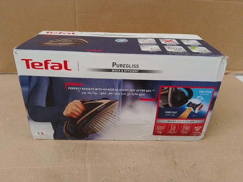 Tefal Puregliss Steam Iron 3000W 280g Min Steam Boost 33.2x18cm Black Gold