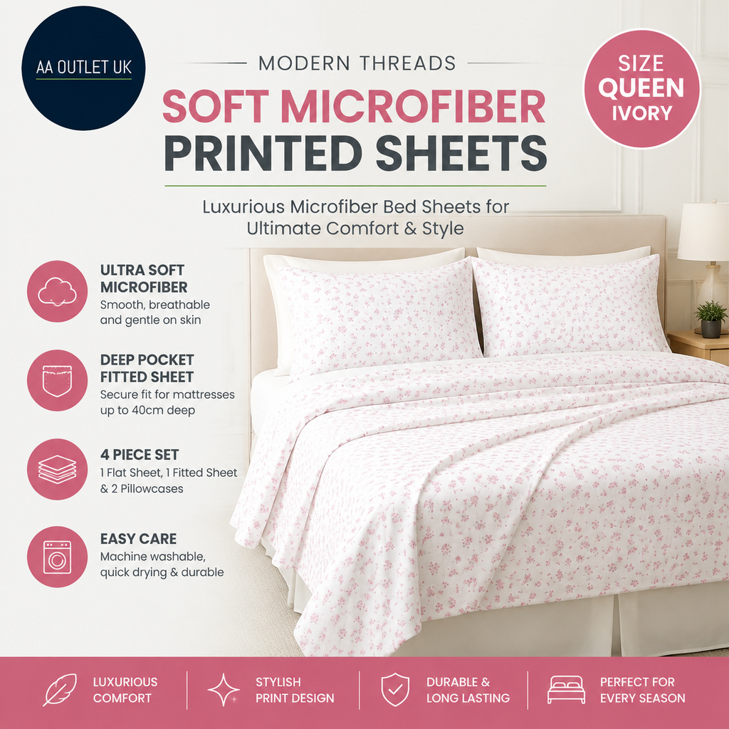 Modern Threads Soft Microfiber Printed Sheets Luxurious Bed Queen Size