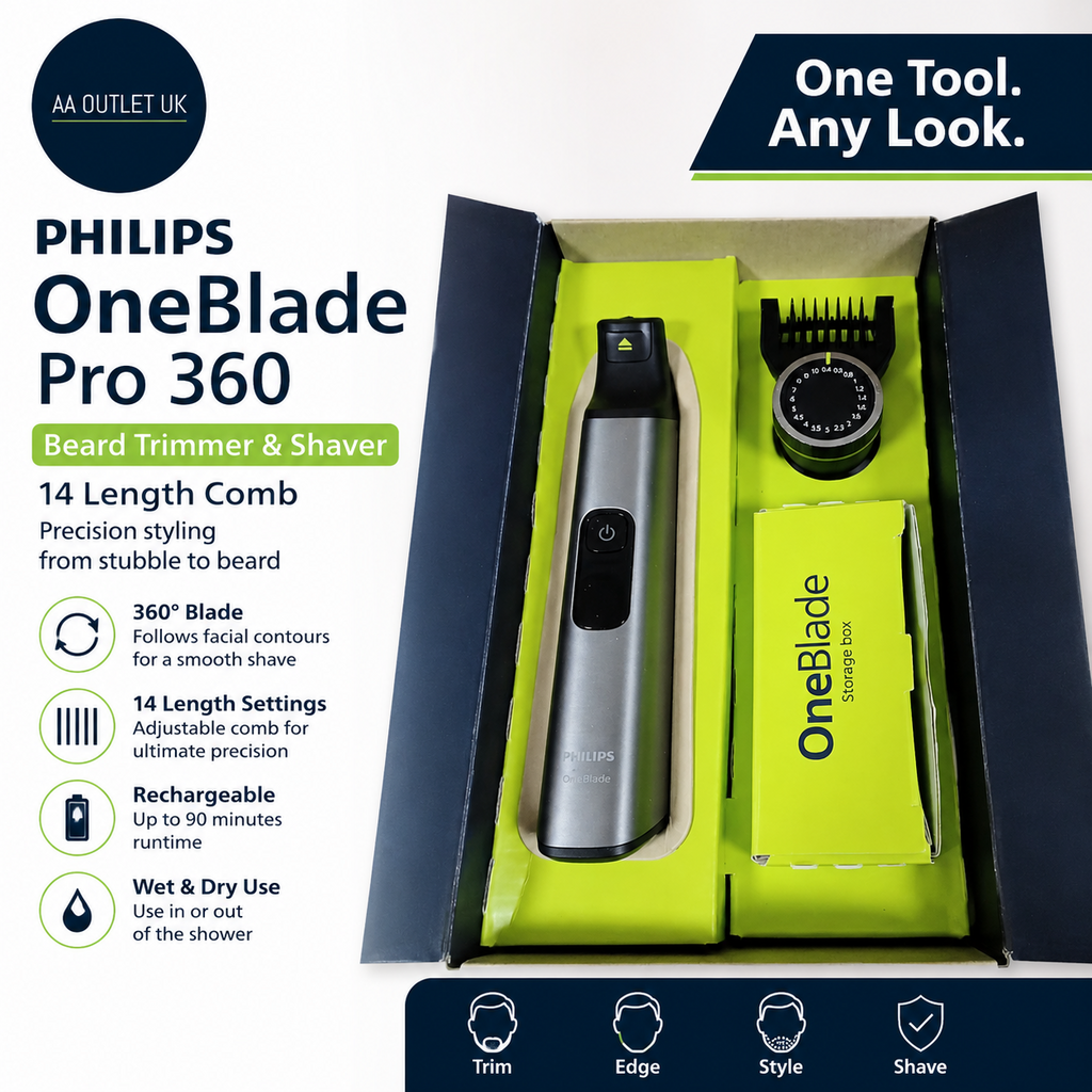Philips OneBlade Pro 360 Beard Trimmer Shaver 14 Length Comb Storage Box New