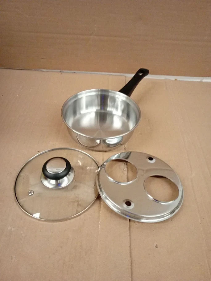 Judge Essentials Two Cup Egg Poacher Stainless Frying Pan 16cm Glass Lid New
