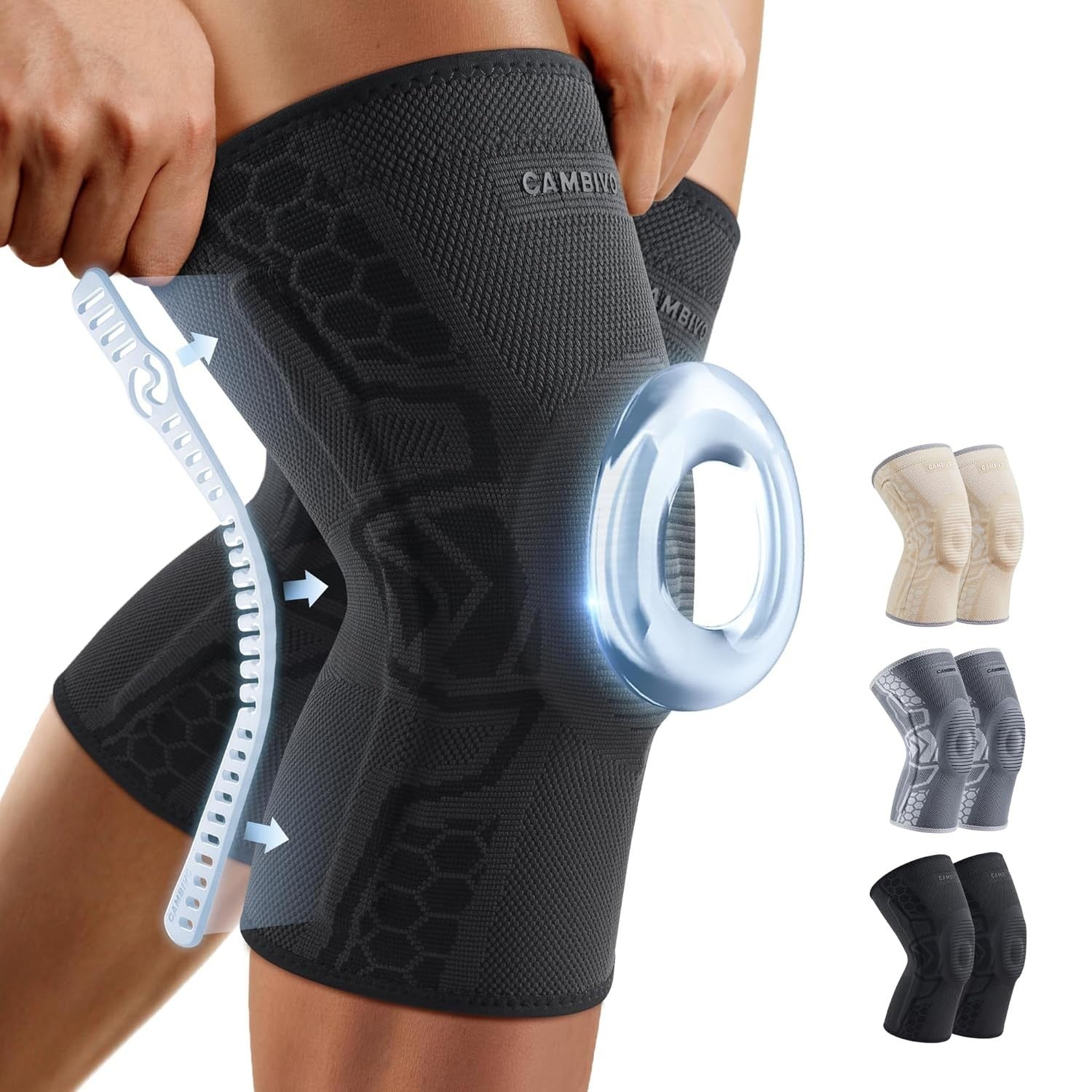CAMBIVO Knee Brace Patella Gel Pad Side Stabilizers Daily Support 2 Pack XXL