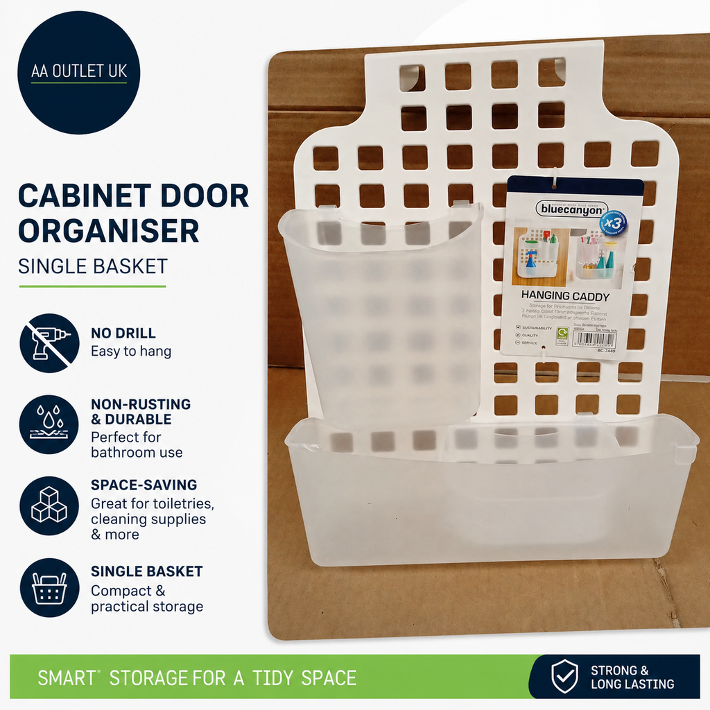 Cabinet Door Organiser Single Basket Plastic No Drill Plastic Bathroom Shelf