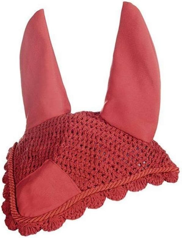 HKM Equestrian Hook Ear Hat Fly Veil Protection Net Hood Mask Dark Red New