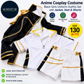 Nezafly Anime Cosplay Costume Black Girls Uniform Set Jacket Vest Shorts 6+