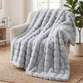 SHANNA Soft Warm Rabbit Plush Fleece Blankets Thick 1000 GSM 230x250cm Grey New