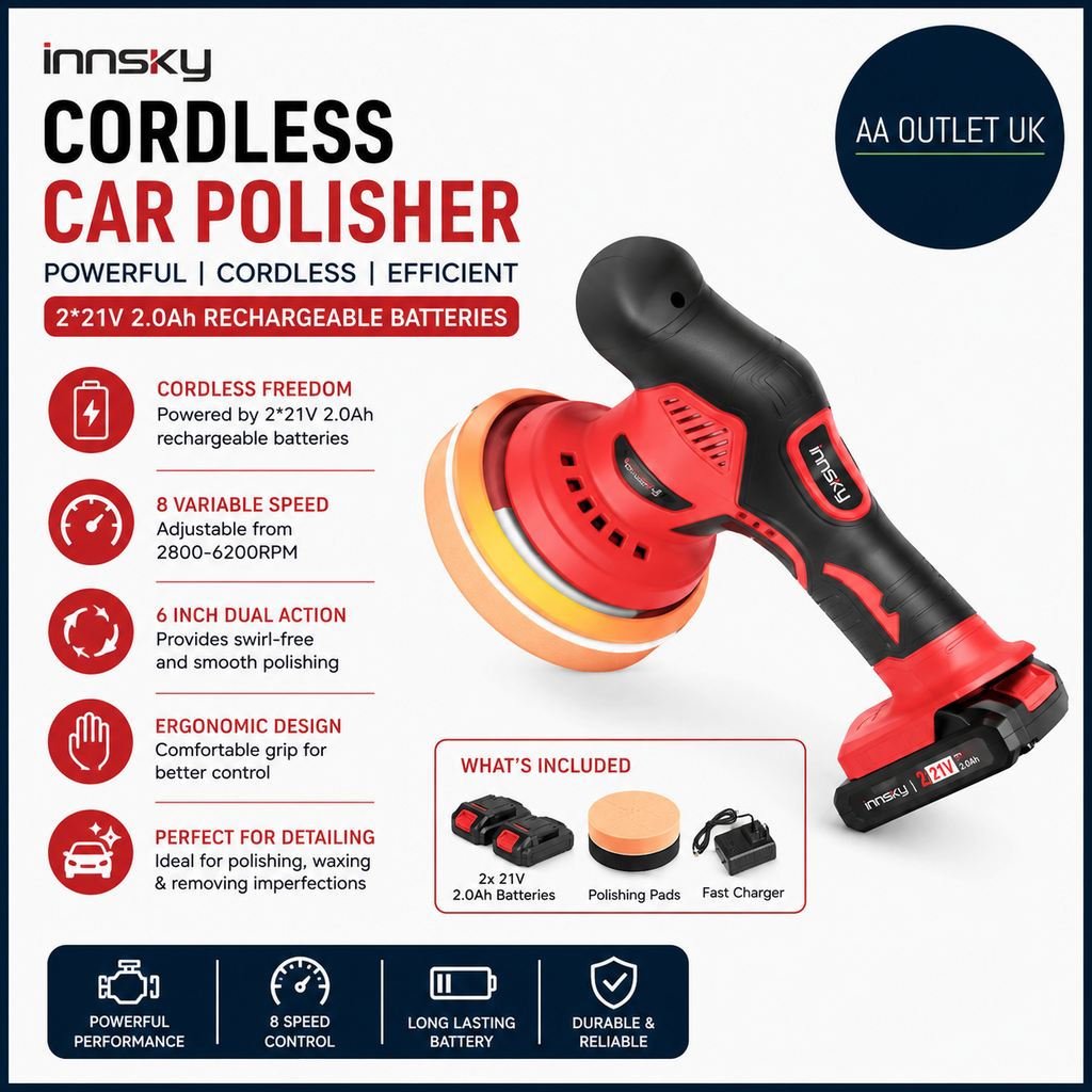 Innsky Cordless Car Polisher 2x21V 2.0Ah Rechargeable Batteries Car Buffer
