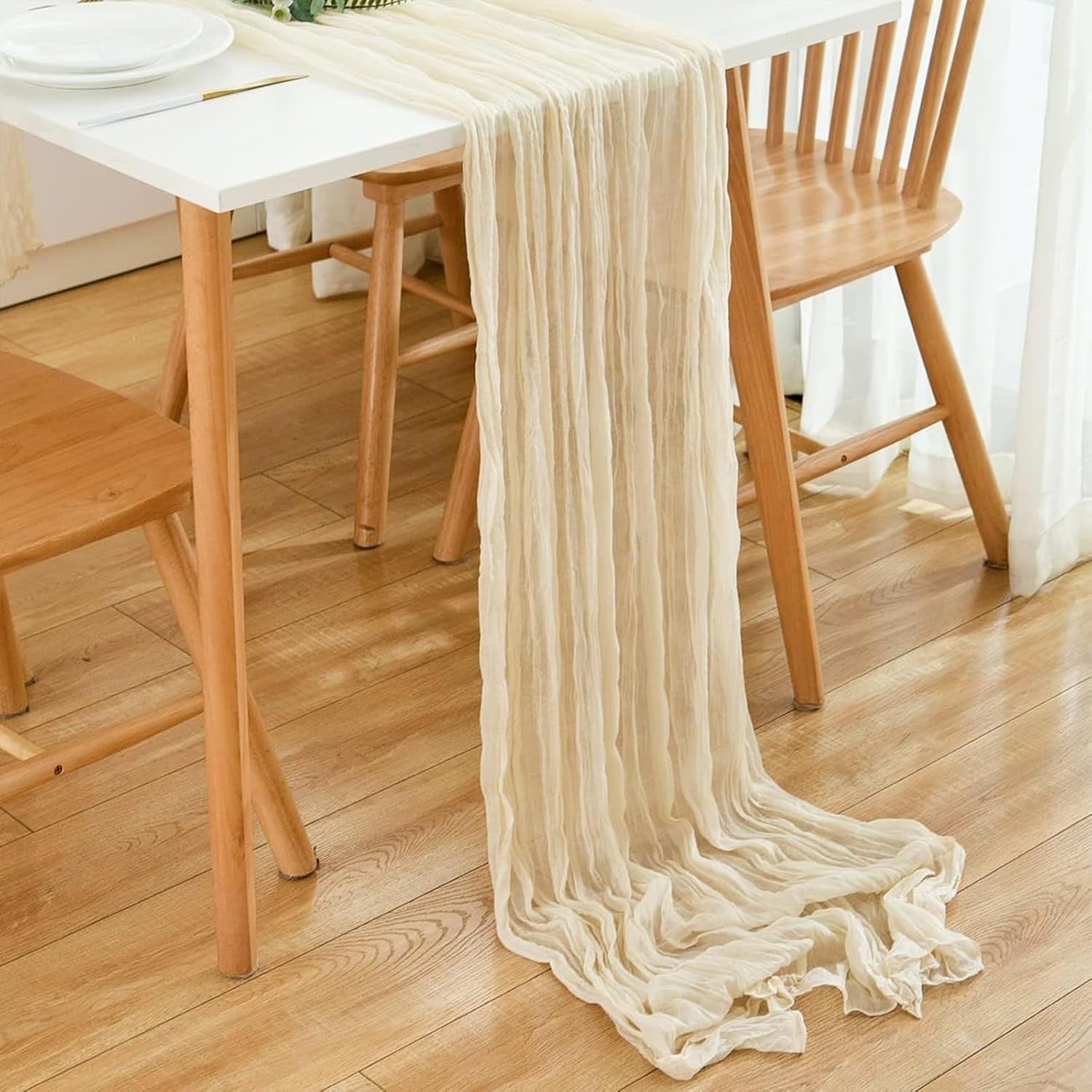 Cheesecloth Table Runner 90x300cm Boho Gauze Fabric Tablecloth Rustic Beige