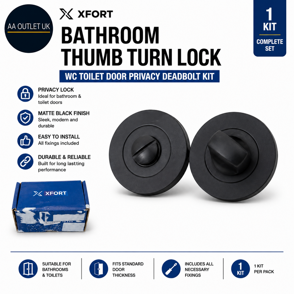 XFORT Matt Black Bathroom Thumb Turn Lock WC Toilet Door Privacy Deadbolt Kit