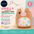 Squishmallows Original Griella Winking Brown Cow Rainbow Spotted Belly 8in Plush