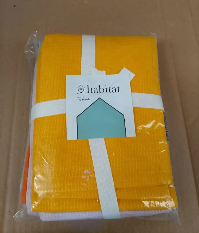 Habitat Brights Waffle 5 Pieces Tea Towels Kitchen Cotton Dish Cloths Design New