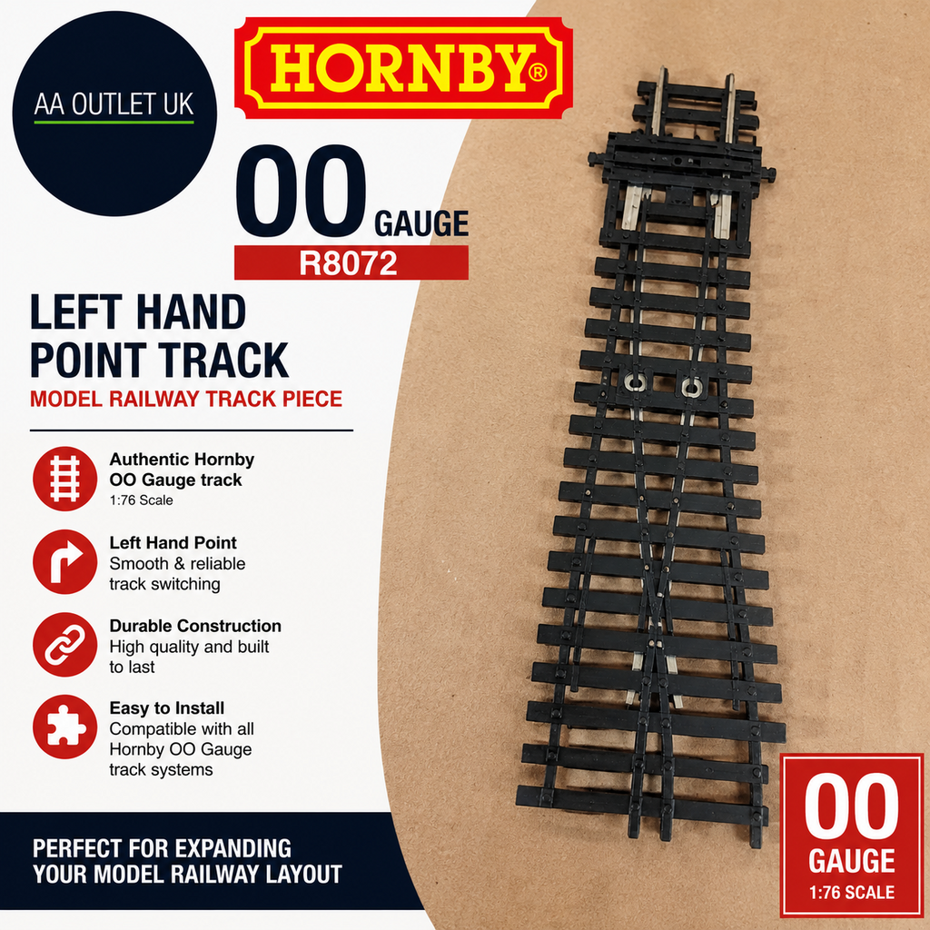 Hornby R8072 OO Gauge Left Hand Point Track Model Railway Track Piece 1:76 Scale