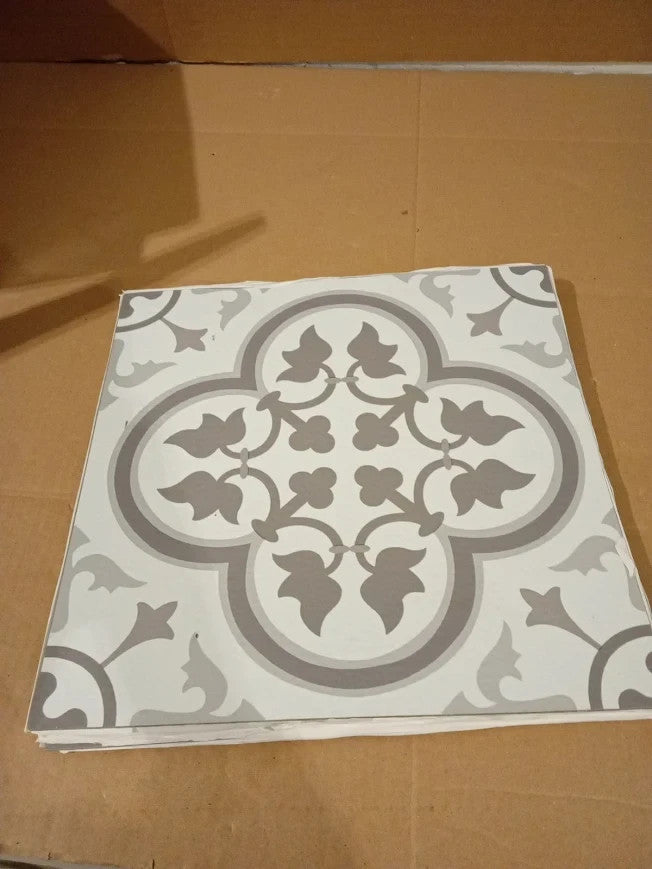 FloorPops FP2953 Remy Peel Stick Floor Tiles Grey Encaustic 12x12x0.06in New