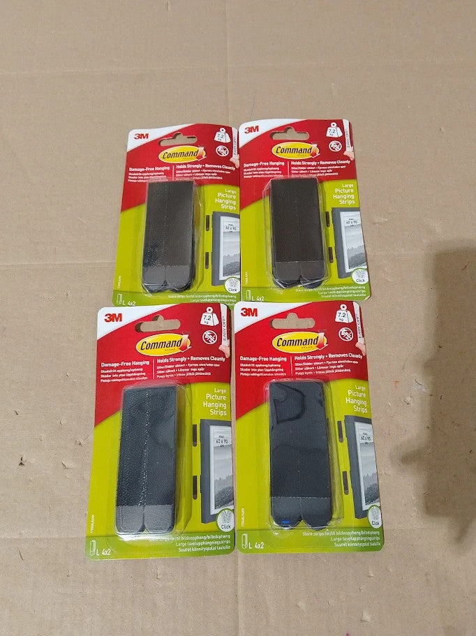 Command Large Picture Hanging Strips 4 Packs Black Damage Free Holds 7.2kg New