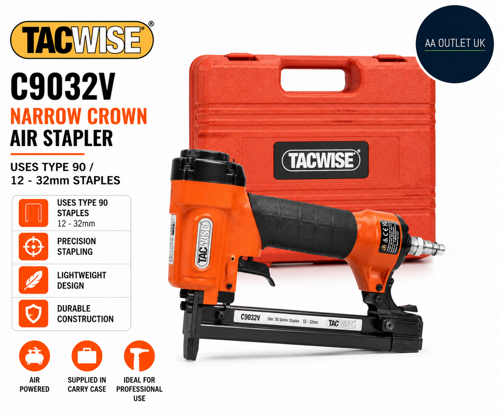 Tacwise C9032V Narrow Crown Air Stapler Type 90/12 32mm Staples Orange Black