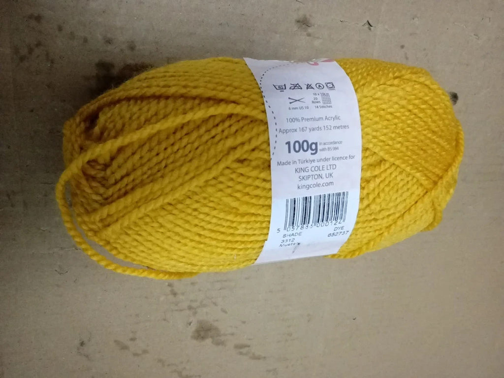 King Cole Big Value Chunky Knitting Yarn 100% Acrylic Wool 100g Ball Mustard New