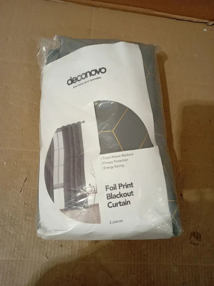 Deconovo Eyelet Curtains Gold Diamond Printed Blackout 52x84Inch 2pc Grey New