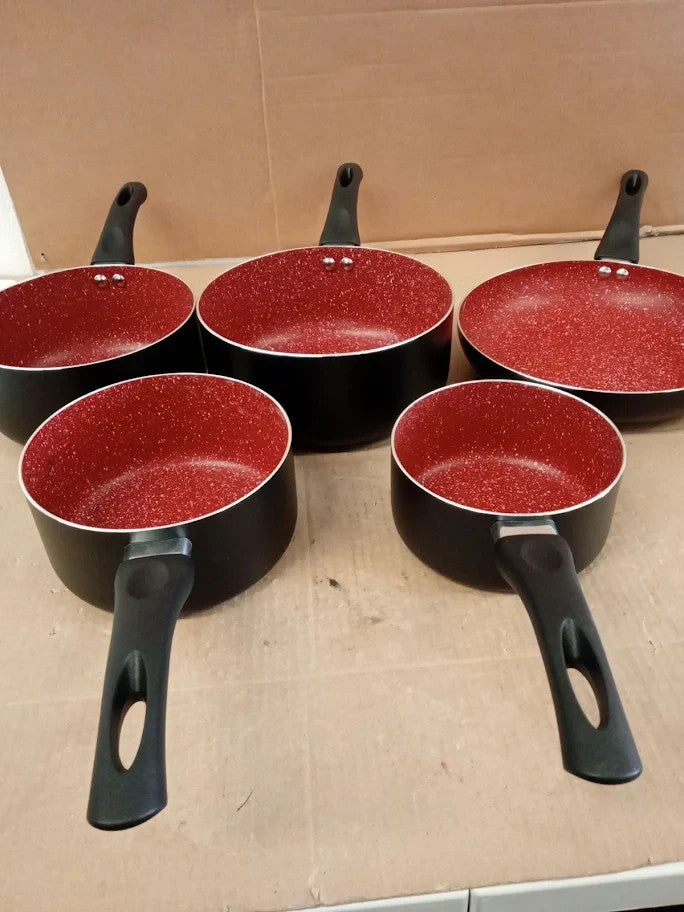 Russell Hobbs 5 Piece Pan Set Red Stone Aluminium External Internal Black