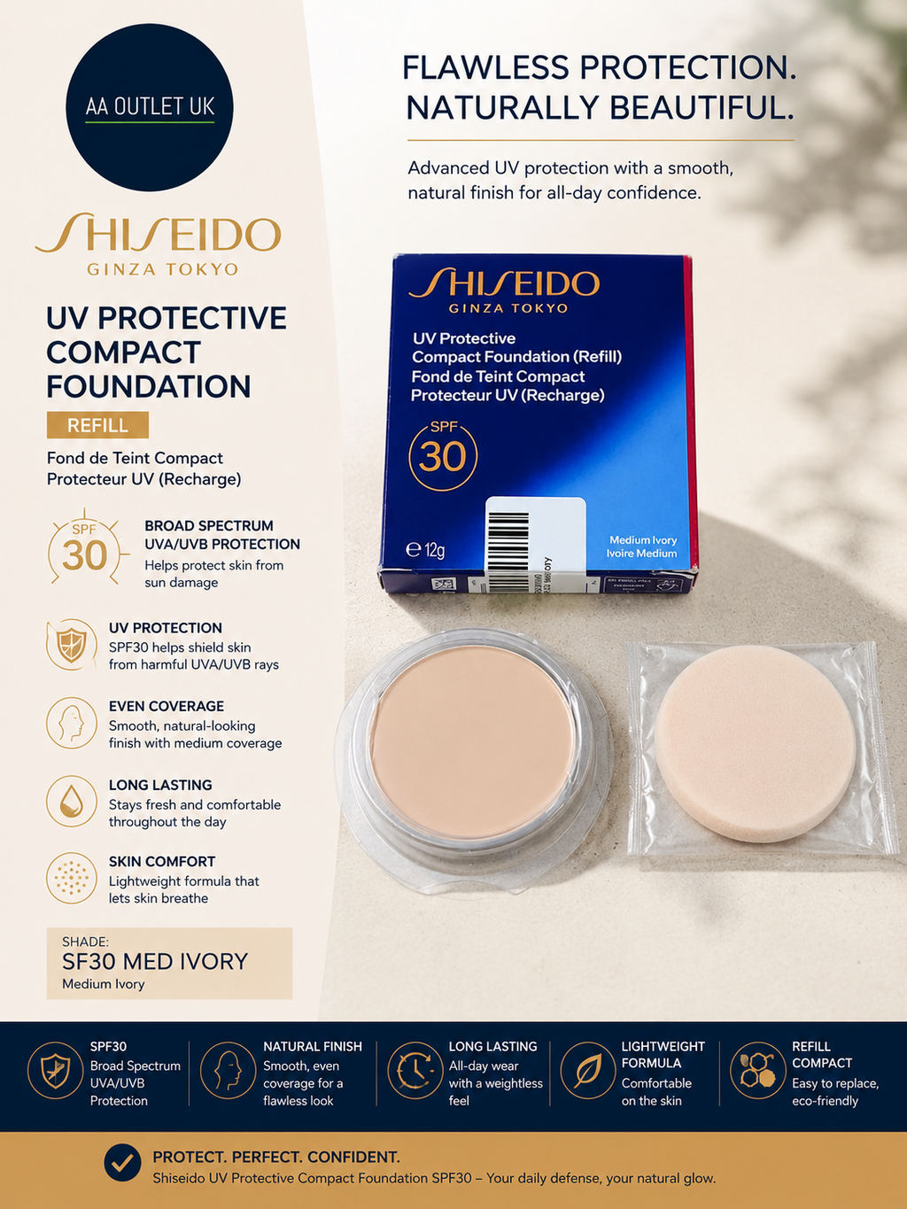 Shiseido Shi Sun Prot Comp UV Protective Compact Foundation SF30 Med Ivory New