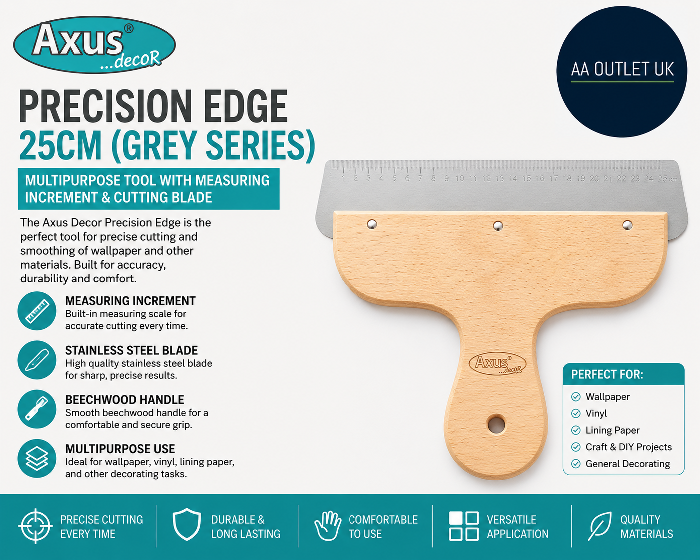 Axus Decor Precision Edge 25cm Grey Series Multipurpose Tool Measuring Increment