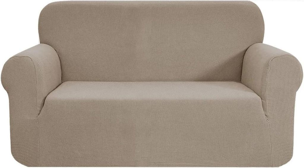 SAMSTEX Stylish Sofa Cover High Stretch 1 Piece Slipcovers 2 Seater Taupe