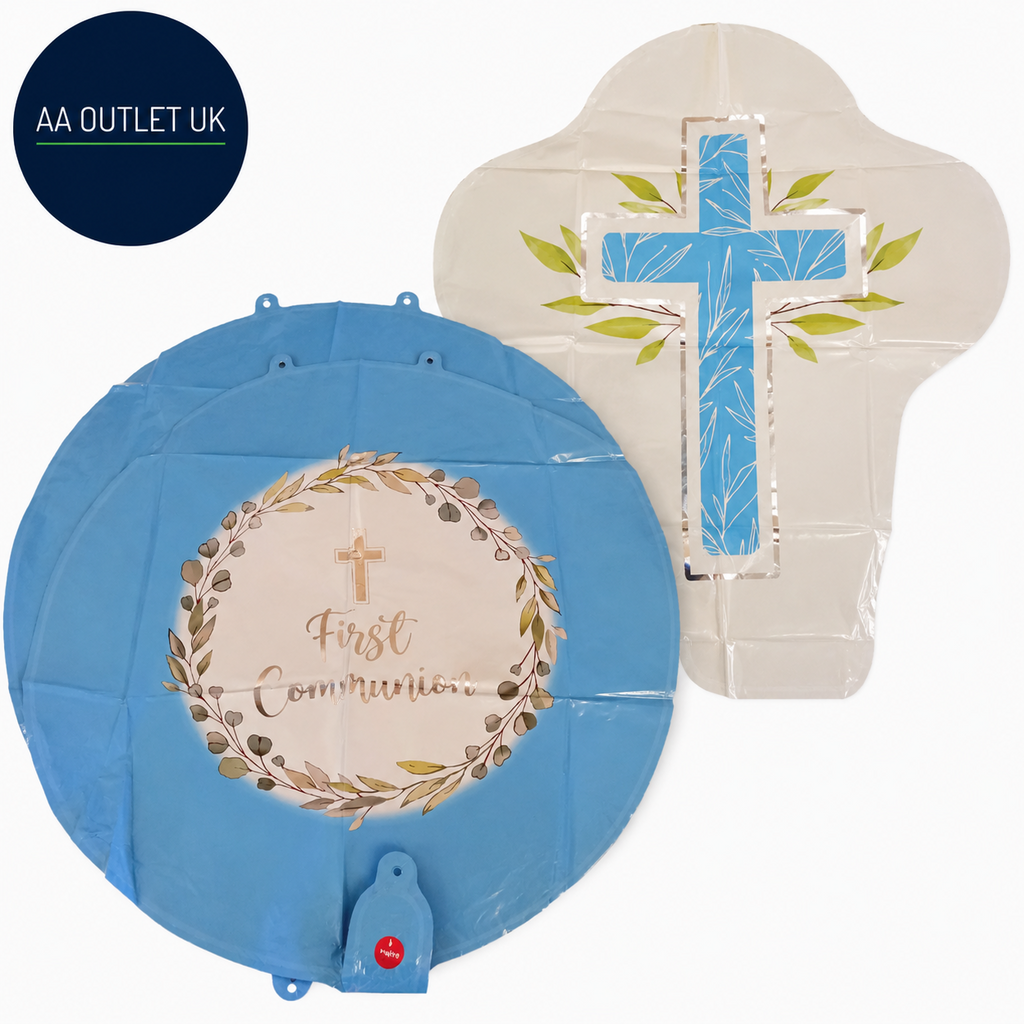 Blue First Holy Communion Balloons Religious Cross Foil Party Decoration New
