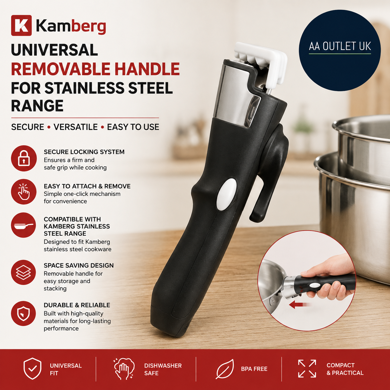 Kamberg Universal 0008174 Removable Handle Stainless Steel Range