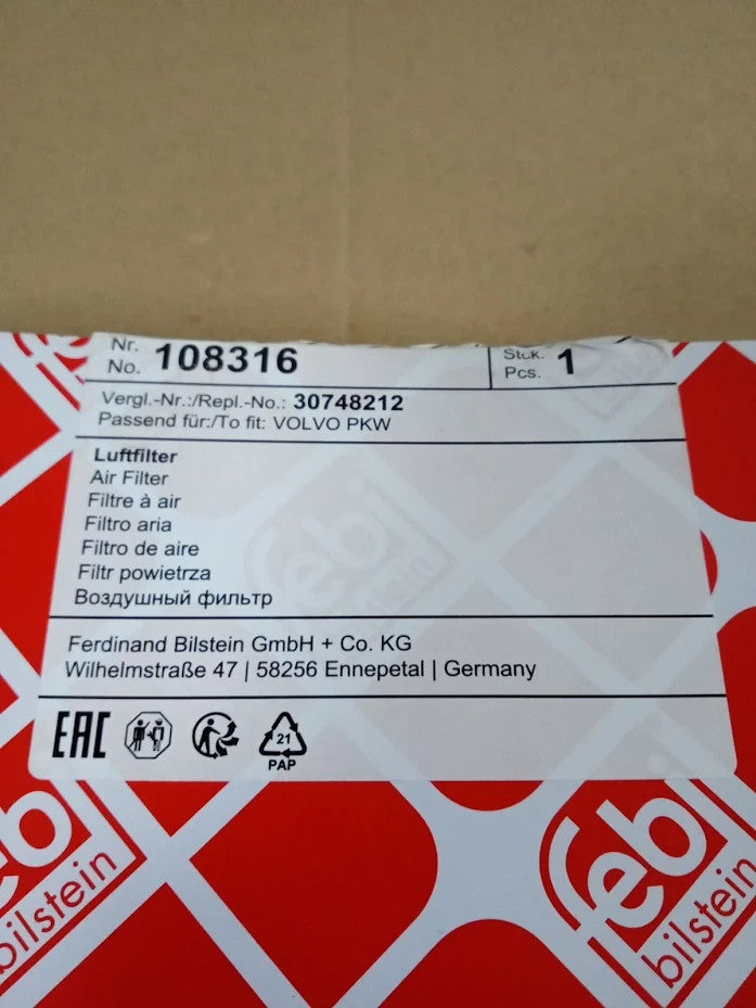 Febi Bilstein 108316 Air Filter Genuine Engine Replacement Filter 1 Piece New