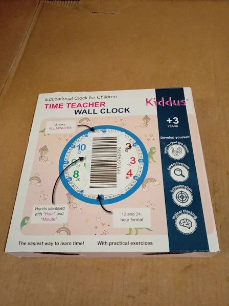 Kiddus Wall Clock Boys Girls Silent Quartz Analogue Time Teacher 21x21cm New