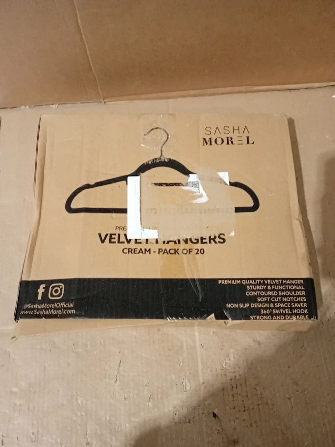 Sasha Morel 20Pack Velvet Coat Hangers Non Slip For Clothes 6x450mm Cream New