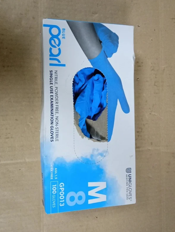 Unigloves Blue Pearl Nitrile Gloves Medium  Powder Latex Free Durable Design New