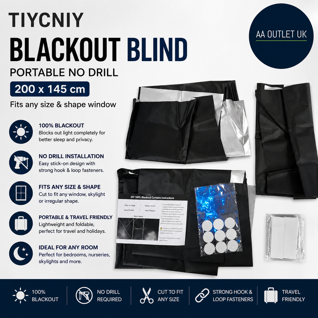 TIYCNIY Blackout Blind 200x145cm Portable No Drill Fits Any Size Blinds