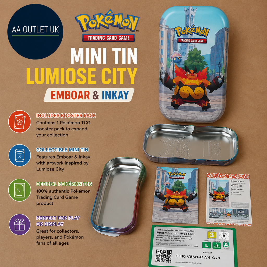 Pokemon TCG Mini Tin Lumiose City Emboar Inkay Booster Pack Cards Quality Design