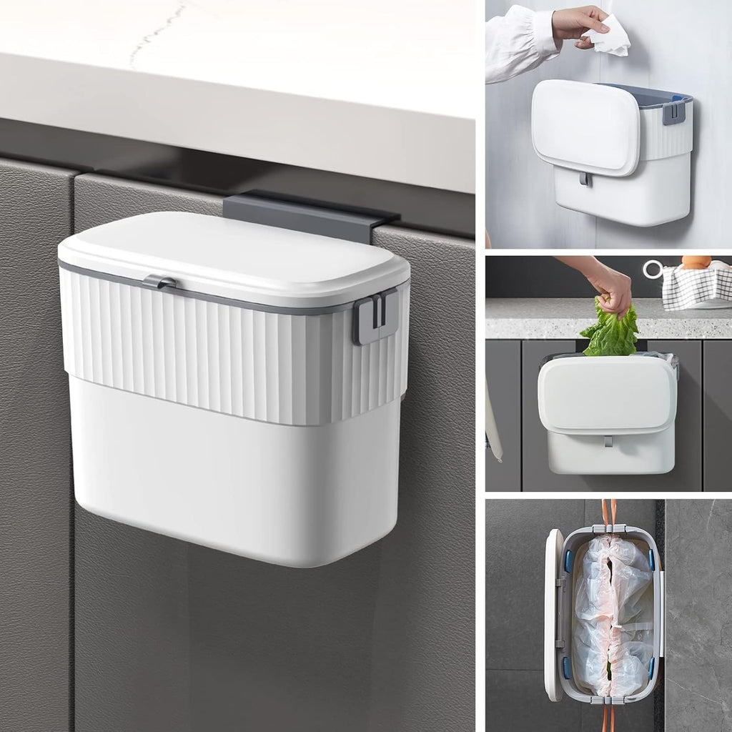 Elpheco Hanging Small Waste Bin Lid Cabinet Door Kitchen 7L 26.7x15.2x21.6cm New