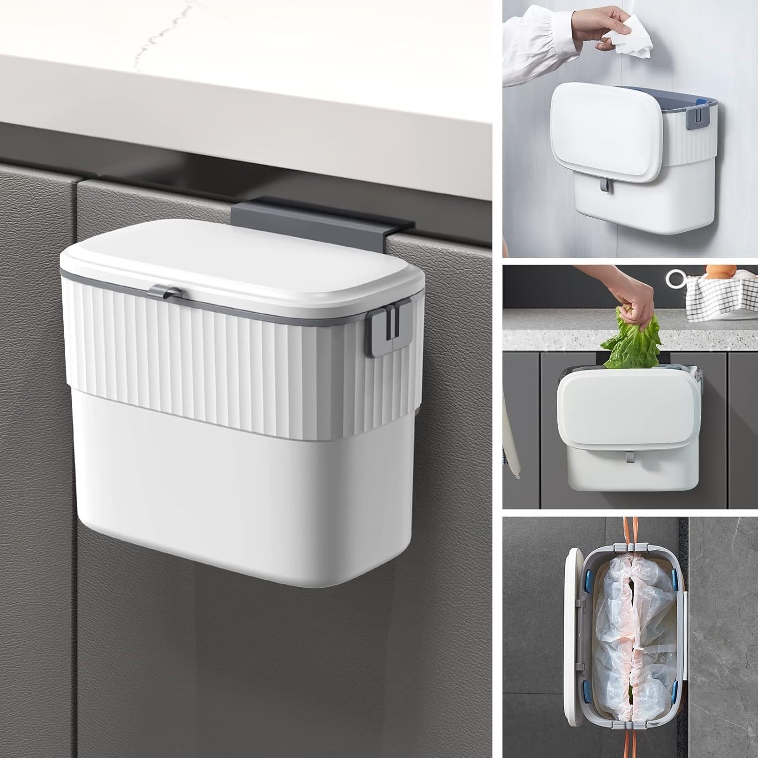 Elpheco Hanging Small Waste Bin Lid Cabinet Door Kitchen 7L 26.7x15.2x21.6cm New
