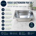 Vogue Gastronorm Pan 1/4 Stainless Steel Tray Depth 100mm Capacity 2.5L K819