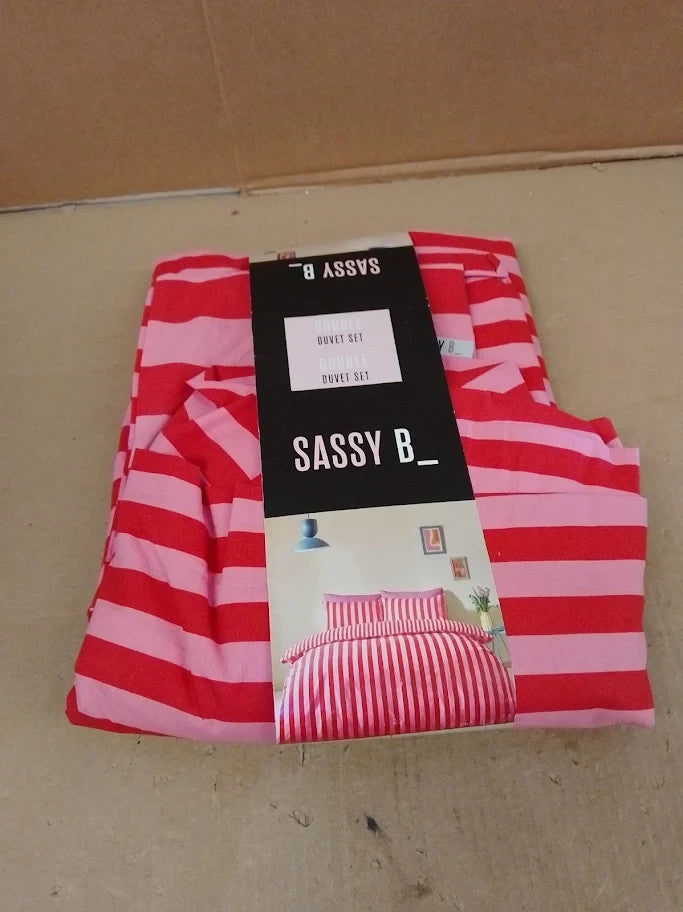 Sassy B Stripe Tease Reversible Double Duvet Cover Set With Pillowcases Red New