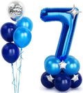 40in Blue Number 7 Balloons Happy Birthday Metallic & Star Self Inflating New