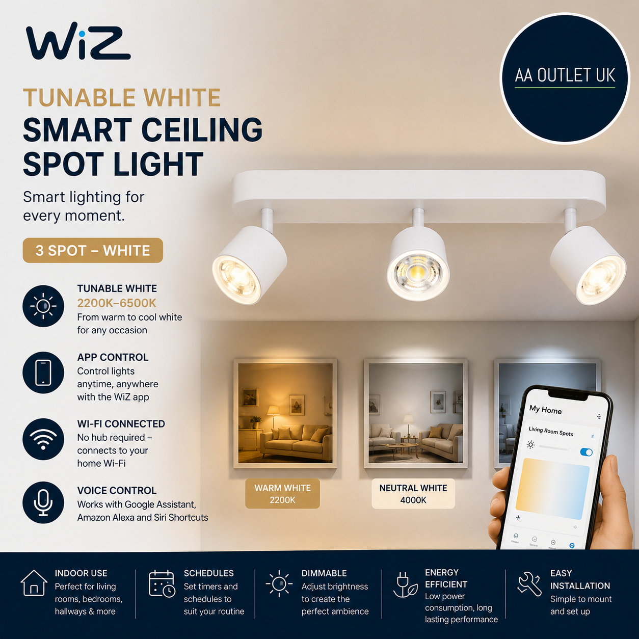 WiZ Tunable White Imageo Smart Connected WiFi Ceiling Light Spot Fixture