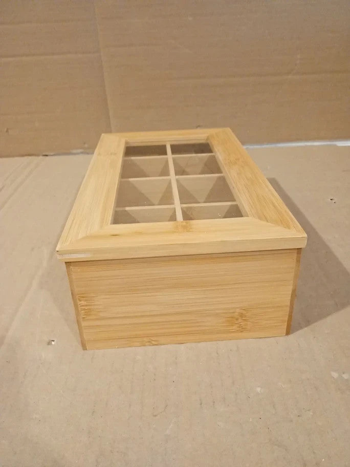Relaxdays Bamboo Tea Box 8 Compartments Tea Bag Chest Wooden Closable Lid